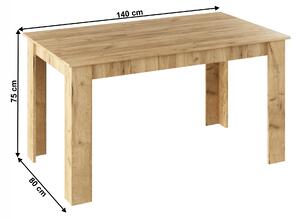 KONDELA Étkezőasztal, artisan tölgy, 140x80 cm, GENERAL NEW