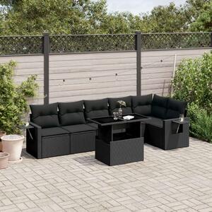 VidaXL Polyrattan Kerti Ülőgarnitúra - 7 részes - Fekete