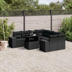 VidaXL Polyrattan Kerti Ülőgarnitúra - 9 részes - Fekete