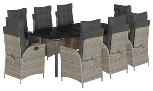 VidaXL Polyrattan Kerti Étkezőgarnitúra - 9 részes, Világosszürke