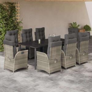 VidaXL 9részes világosszürke polyrattan kerti étkezőgarnitúra párnával