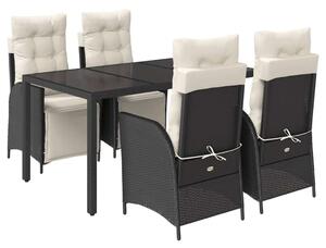 VidaXL Polyrattan Kerti Étkezőgarnitúra - 5 részes - Fekete