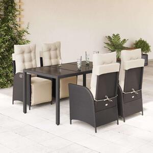 VidaXL Polyrattan Kerti Étkezőgarnitúra - 5 részes - Fekete