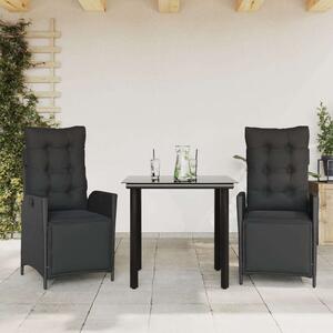 VidaXL 3 részes fekete polyrattan kerti étkezőgarnitúra párnákkal