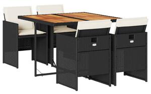VidaXL - 5 Részes Kerti Étkezőgarnitúra - Polyrattan - Fekete