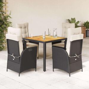 VidaXL - 5 Részes Kerti Étkezőgarnitúra - Polyrattan - Fekete