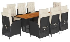 VidaXL 9 részes Kerti Étkezőgarnitúra - Fekete Polyrattan