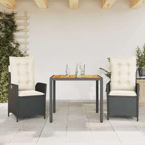 VidaXL Kerti Étkezőgarnitúra - 3 részes - Fekete Polyrattan