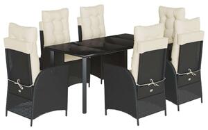 VidaXL Kerti Étkezőgarnitúra - 7 részes - Fekete Polyrattan