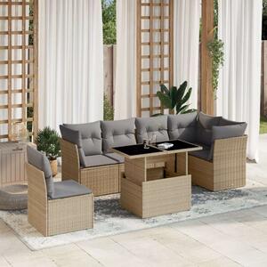 VidaXL Polyrattan Kerti Ülőgarnitúra - 7 részes - Bézs