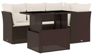 Polyrattan Kerti Ülőgarnitúra - 5 részes - Barna