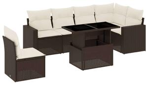 Polyrattan Kerti Ülőgarnitúra - 7 részes - Barna