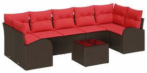 VidaXL Kerti Kanapé Szett Barna és Piros 55 x 55 x 37 cm polirattan