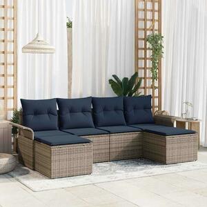 VidaXL Kerti Kanapé Szett párnával tárolóval 6 pcs Szürke Poli rattan
