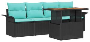 VidaXL Kerti Kanapé Szett tárolóval 5 pcs Fekete Poli rattan