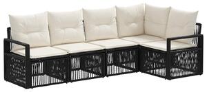 VidaXL Kerti Kanapé Szett 5 pcs Fekete polirattan