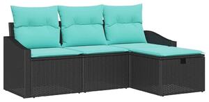 VidaXL Kanapé Szett párnával tárolóval 4 pcs Fekete Poli rattan