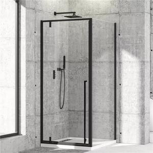 Quadro Black 90x90 cm szögletes fix és nyílóajtós zuhanykabin 6 mm vastag biztonsági üveggel, 195 cm magas