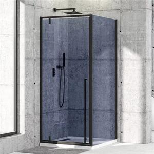 Quadro Black 90x90 cm szögletes fix és nyílóajtós zuhanykabin 6 mm vastag szürke biztonsági üveggel, 195 cm magas
