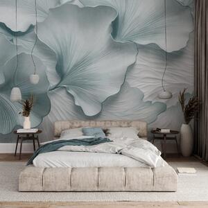 Fotótapéta Texturált, kék és fehér ginkgo levelek szirmok finom organikus nyomtatással, Természet fotótapéta, w09741v1 : Uwalls.hu