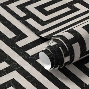 Tapéta Fekete-fehér geometrikus labirintusminta, Absztrakt tapétá, a01073 : Uwalls.hu