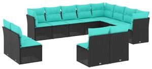 VidaXL 12 db fekete polyrattan kerti kanapégarnitúra párnákkal