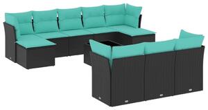 VidaXL 11 db fekete polyrattan kerti kanapégarnitúra párnákkal