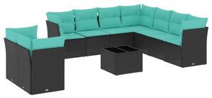 VidaXL 10 db fekete polyrattan kerti kanapégarnitúra párnákkal