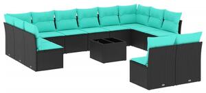 VidaXL 13 db fekete polyrattan kerti kanapégarnitúra párnákkal