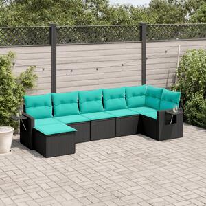 VidaXL 7 db fekete polyrattan kerti kanapégarnitúra párnákkal