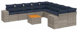 VidaXL 11 db szürke polyrattan kerti kanapégarnitúra párnákkal