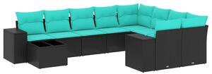VidaXL 10 db fekete polyrattan kerti kanapégarnitúra párnákkal