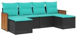 VidaXL 6 db fekete polyrattan kerti kanapégarnitúra párnákkal