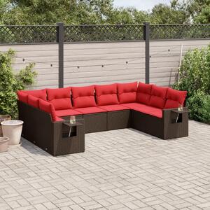 VidaXL 9 db barna polyrattan kerti kanapégarnitúra párnákkal