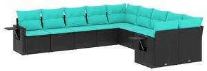 VidaXL 10 db fekete polyrattan kerti kanapégarnitúra párnákkal