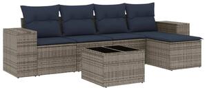 VidaXL 6 db szürke polyrattan kerti kanapégarnitúra párnákkal