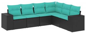 VidaXL 6 db fekete polyrattan kerti kanapégarnitúra párnákkal