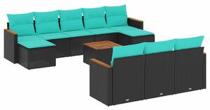VidaXL 11 db fekete polyrattan kerti kanapégarnitúra párnákkal