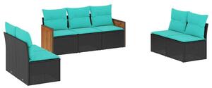VidaXL 7 db fekete polyrattan kerti kanapégarnitúra párnákkal
