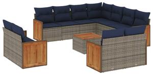 VidaXL 12 db szürke polyrattan kerti kanapégarnitúra párnákkal