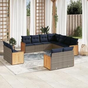 VidaXL 11 db szürke polyrattan kerti kanapégarnitúra párnákkal