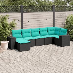 VidaXL 7 db fekete polyrattan kerti kanapégarnitúra párnákkal