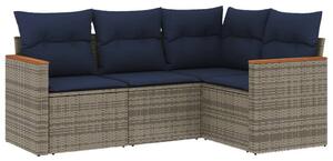 VidaXL 4 db szürke polyrattan kerti kanapégarnitúra párnákkal