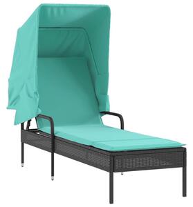 VidaXL fekete polyrattan napozóágy ponyvával