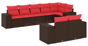 VidaXL 8 db barna polyrattan kerti kanapégarnitúra párnákkal