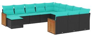 VidaXL 12 db fekete polyrattan kerti kanapégarnitúra párnákkal