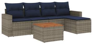 VidaXL 6 db szürke polyrattan kerti kanapégarnitúra párnákkal