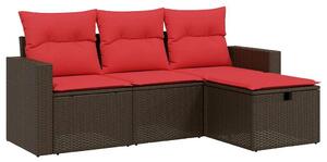 VidaXL 4 db barna polyrattan kerti kanapégarnitúra párnákkal