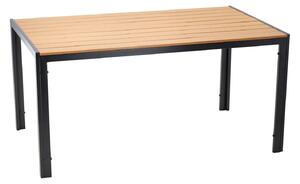 Kerti asztal, acél váz, polywood fa hatású lap, 150x90x73 cm, fekete és természetes barna