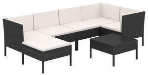 7 részes fekete polyrattan kerti ülőgarnitúra párnákkal